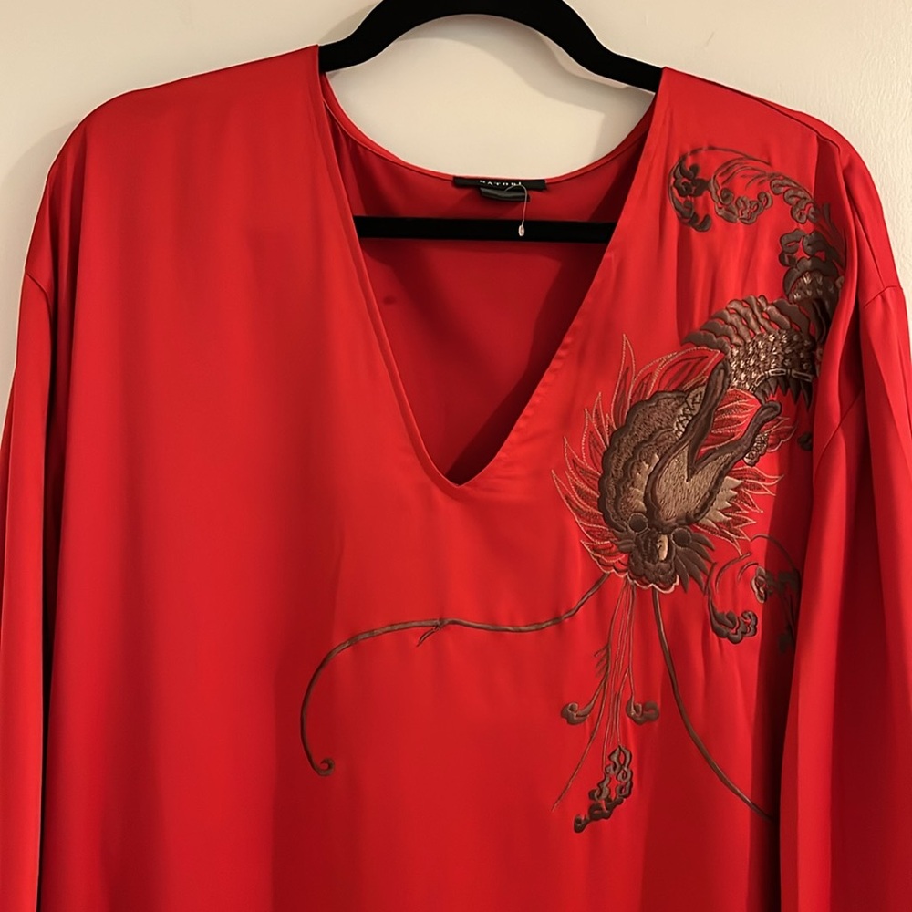 Natori Brick  Red Imperial Dragon embroidered caftan size L 

Worn once